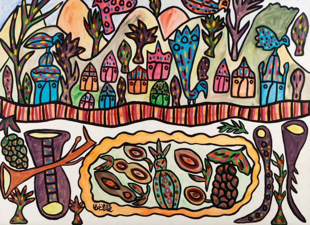 Baya-Village-aux-oiseaux-1987-Gouache-on-paper-75-x-100-cm_No-layer-1024x743